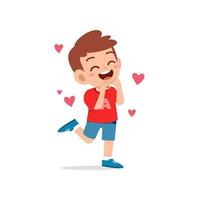 cute little kid boy feeling loved expression gesture vector