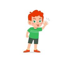 cute little kid boy showing grimace face expression gesture vector