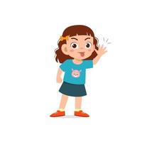 cute little kid girl showing grimace face expression gesture vector