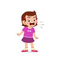 cute little kid girl stand and show angry pose expression vector
