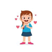 cute little kid girl show love and happy pose expression vector