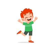 cute little kid boy stand happy celebrating pose expression vector