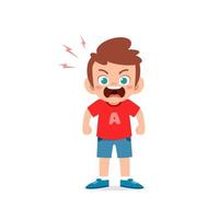 cute little kid boy stand and show angry pose expression vector