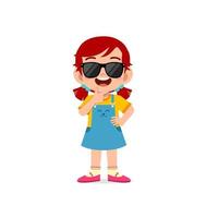 cute little kid girl show cool and wearing black glasses pose expression vector