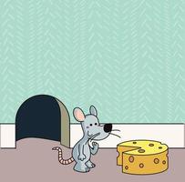 ratón mirando con avidez un queso vector