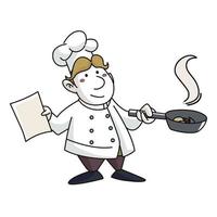 Chef preparing a recipe in a frying pan vector