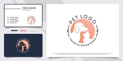 logotipo de tienda de mascotas para perros y gatos con concepto creativo y vector premium de plantilla de tarjeta de visita