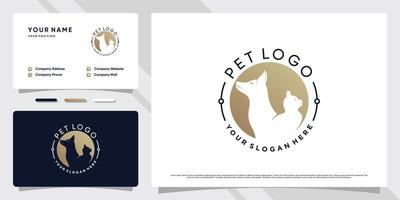logotipo de tienda de mascotas para perros y gatos con concepto creativo y vector premium de plantilla de tarjeta de visita