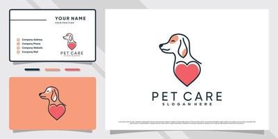 Dog pet logo design with love element and business card template Premium Vector