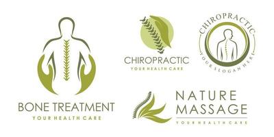 Set of bone treatment icon logo design for massage teraphy with creative element Premium Vector