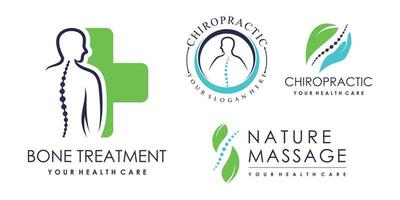 Set of bone treatment icon logo design for massage teraphy with creative element Premium Vector