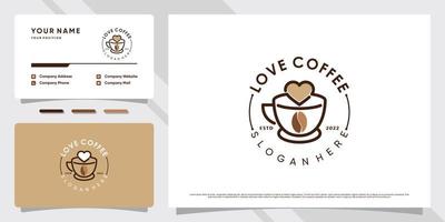 inspiración de diseño de logotipo de icono de amor de café con vector premium de plantilla de tarjeta de visita