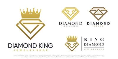 Diamond icon set logo design with crown and creative element Premium Vector