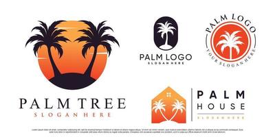 Set of palm tree and beach logo design illustration with creative element Premium Vector