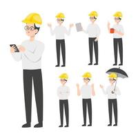 Engineer character design presenting concept vector