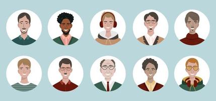 Bundle of different men avatars. Set of colourful user portraits. vector