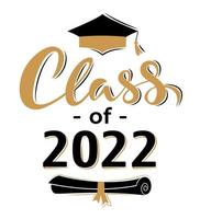Class of 2022. Greeting Lettering Sign with Academic Cap and Diploma
