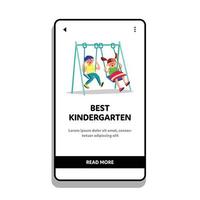 Best Kindergarten With Swing In Playground Vector