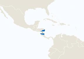 américa del sur con el mapa de nicaragua resaltado.