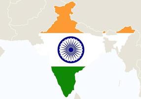 asia con el mapa de india resaltado. vector