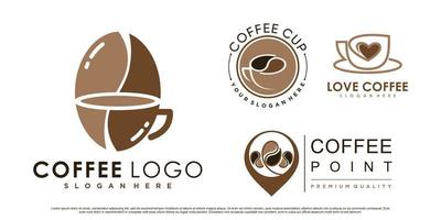Coffee icon set logo and coffee shop logo design inspiration with creative element Premium Vector
