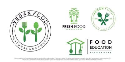 Set of vegan food icon logo design for resto or cafe with creative element Premium Vector