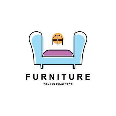 furniture logo, home furnishing design, room icon illustration, table, chair, lamp, frame, clock, flower pot