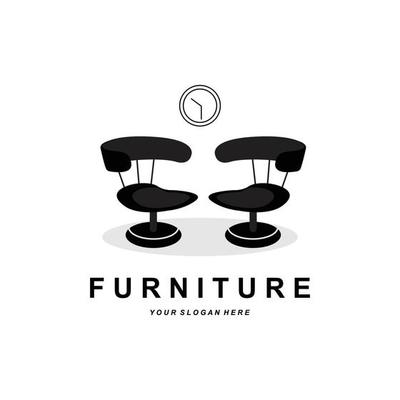 furniture logo, home furnishing design, room icon illustration, table, chair, lamp, frame, clock, flower pot