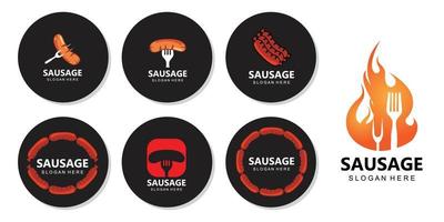 grilled sausage logo vector symbol, barbecue meat, retro concept