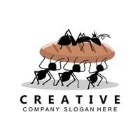 diseño de logotipo de hormiga, equipo y animales de trabajo compactos ilustración vectorial