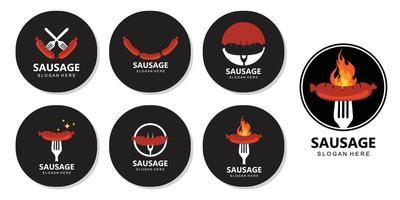 grilled sausage logo vector symbol, barbecue meat, retro concept