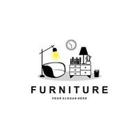 furniture logo, home furnishing design, room icon illustration, table, chair, lamp, frame, clock, flower pot vector