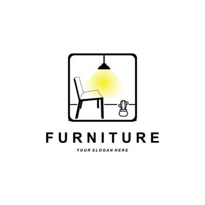 furniture logo, home furnishing design, room icon illustration, table, chair, lamp, frame, clock, flower pot