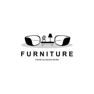 furniture logo, home furnishing design, room icon illustration, table, chair, lamp, frame, clock, flower pot