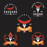 símbolo de vector de logotipo de salchicha a la parrilla, carne de barbacoa, concepto retro