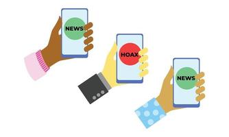 hands holding phone icon with news and hoax text vector