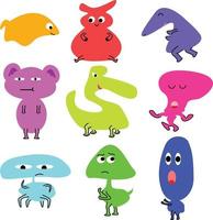 Cute creature character with different expressions bundle set vector