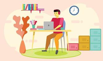 Studying and working at home using a laptop vector