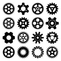 Mechanical Cogwheel Gear 16 Type Black Silhouette Collection Set vector