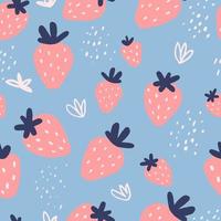 Seamless pattern with strawberry on blue background. Simple summer design for fabric, home textile, wrapping paper, notebook cover vector