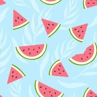Bright seamless pattern with watermelon slices and leaves. Summer design for fabric, home textile, cloth, wrapping paper vector