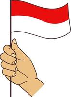 bandera indonesia con pose de mano vector