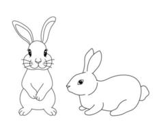 lindo conejo en diferentes poses. ilustración vectorial encantador conejito en estilo de contorno aislado sobre fondo blanco. Pascua simbol animal para colorear página vector