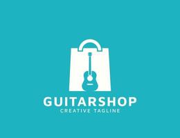 logotipo de la tienda de guitarras con diseño de bolsa vector