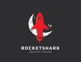 Rocket shark logo with moon design vector