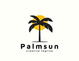 Palm with sun logo design vector