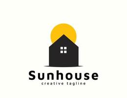 House logo with sun logo design vector