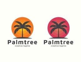 palma con diseño de logo de sol vector