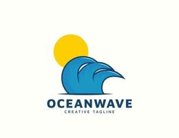 Wave logo with sun design vector