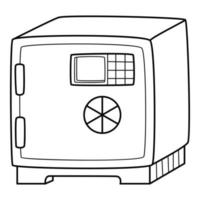 una caja fuerte de banco con una cerradura de combinación y un teclado. un símbolo de fiabilidad, ahorro bancario. icono lineal. ilustración vectorial en blanco y negro dibujada a mano. Aislado en un fondo blanco vector